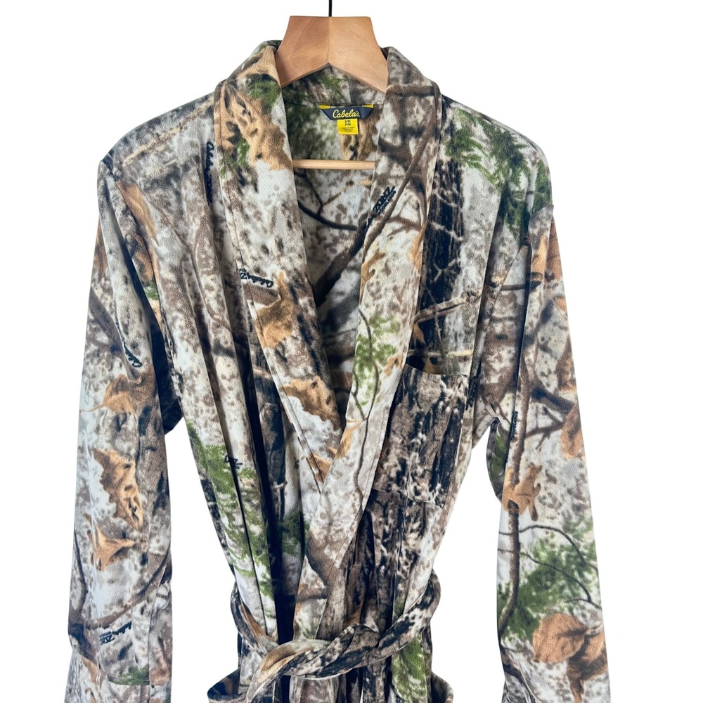 Cabelas Zonz Woodlands Camo Fleece Robe Mens S/M Camouflage Loungewear - Picture 2 of 9